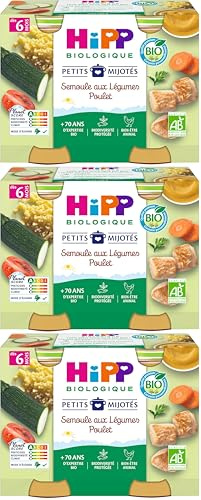 HiPP Biologique - Semoule aux Légumes Poulet 2 x 190 g (Lot de 3)