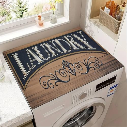 Morbuy Protector Superior para Lavadora y Secadora, Estilo Vintage Cubierta Superior para Lavadora Protector Superior Lavadora Absorbente Funda para Lavadora y Secadora (Tabla de Madera,70x70cm)