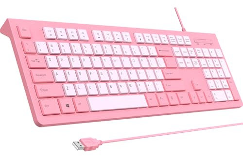Clavier d'ordinateur filaire, clavier USB Plug Play, touches Chiclet à profil bas, grand pavé numérique, indicateurs de casquettes, supports pliables, résistant aux déversements, lettres anti-usure