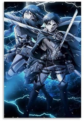 nuomesc Attack on Titan Mikasa And Eren Yeager Anime Poster Wandkunst Bilddruck Moderne Familienzimmer Dekor 08x12inch(20x30cm)