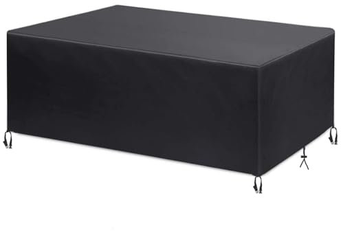Abdeckung für Gartenmöbel im Würfel-Rattan-Set, 215 x 65 x 100 cm, wasserdicht, winddicht, Anti-UV, strapazierfähig, 420D Oxford-Oxford-Terrassentischabdeckung, rechteckig, Schwarz