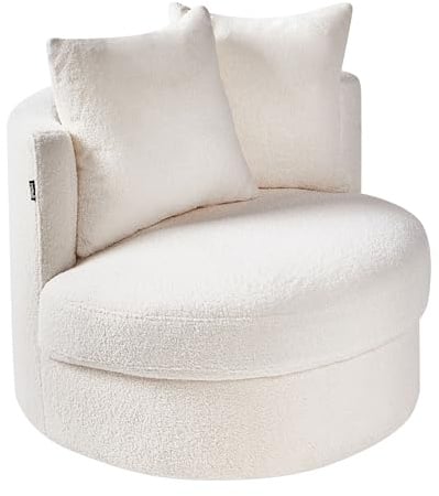 Sessel Bouclé weiß rund mit Drehfuntion 2 Kissen Metallgestell modern Dalby