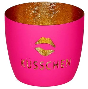 Giftcompany Madras Windlicht M Küsschen hot pink/Gold 8,5cm