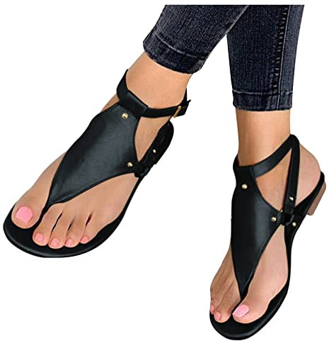 Nu Pieds Femme Été Confortable Plates D'été Bohême Cuir Bout Ouvert Talon Basse Chaussures Mules Pantoufles Confortables Talon Basse Léger Coupe Large Mode Respirante À L'orteil Tongs Avec Boucle