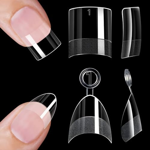 MOTIBACK 480 PCS False Nails Set - 240 Short Almond & 240 Square Press On Nails, 12 Sizes Semi-Matte Nail Tips for DIY Manicure, Acrylic Nail Extensions for Salon & Home Use
