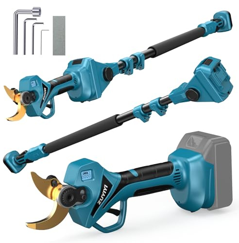 ZUYIYI 2-in-1 Cordless Pole Pruning Shears for Makita 18V Battery(NOT Included), 2.4 Cutting Diameter 14.7FT Reach Electric Power Pruner w/Extension Pole, Brushless Tree Pruner for Branch Trimming