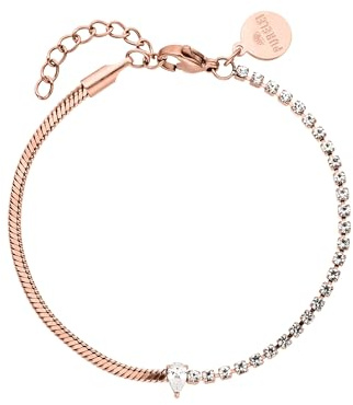Purelei® Fusion Armband – Zweigeteiltes Design mit Zirkonia-Tenniskette & Schlangenkette – Edelstahl vergoldet – Weißer Tropfenstein – Verstellbar 16–20 cm – Gold/Silber/Roségold (Rosegold)