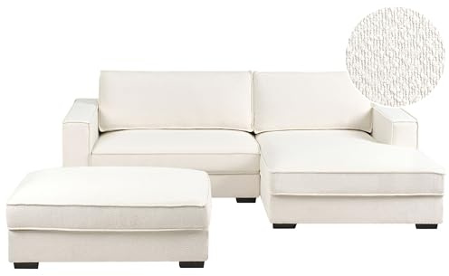 Beliani Ecksofa mit Ottomane Bouclé linksseitig Creme weiß 3-Sitzer modern Renders
