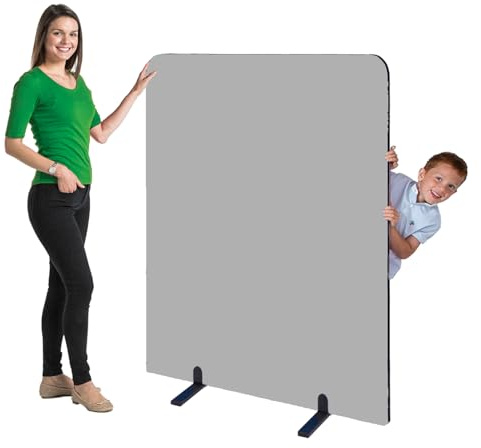 Partition Screen Room Divider Grey Woven Cloth Black Trim 1450x1200mm | featuring rounded upper corners & edges accessible from both sides, & set of stabilising feet. Ideal for classroom