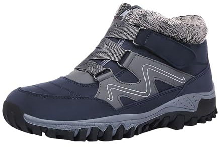 Womens Winter Warm Casual Faux Fur Lined Snow Boots Running Shoes Outdoor Indoor Hiking Camping Climbing Waterproof Booties Wide Fit Adjustable Strap Orthopedic Barefoot Yard Ankle Boots Blue