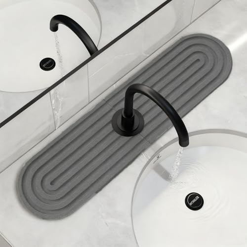 Wasserhahn Absorbierende Matte, Wasserabsorbierender Stein für Spüle, Stone Drying Mat Kitchen, Kieselgur schnell trocknende Stein Spüle Tray für Küche und Bad Counter (Dunkelgrau, 40*10cm)