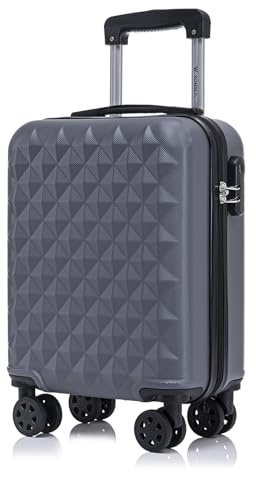 YONSLY Koffer Suitcase S Grau, Trolley Reisekoffer, Kabinenkoffer Rollkoffer Handgepäck mit 4 Rollen 360°, Hartschalenreisekoffer, Zahlenschloss, Weicher Gummigriff