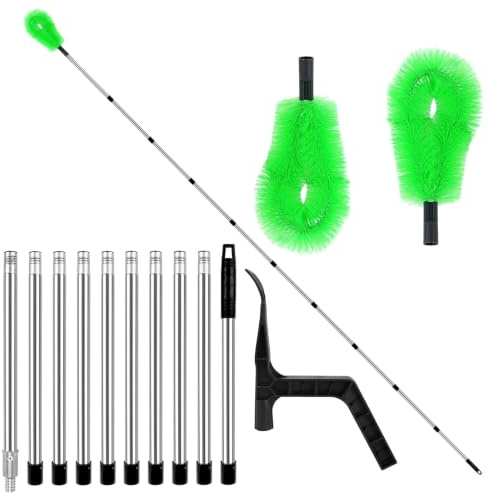 Gutter Cleaner, 13FT Telescopic Roof Gutter Cleaning Extension Tools Kit | with 2 Gutter Brushes & A Leaf Shovel, for Removes Leaf Debris, Spider Webs from Villas, Ditch, Gardens