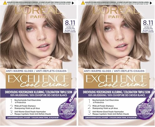 L'Oréal Paris - L'Oréal Paris Excelencia Cool Cream 8.11 Ultra - Tinte rubio para el cabello - 1 unidad (Paquete de 2)