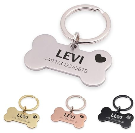 FELLSOCKE Hundemarke mit Gravur aus Edelstahl, Individuell gravierbar, Robuste Tiermarke, Dogtag Anhänger Hunde, Pferde, Katzen & Welpen (Matt, Silberfarben, 40x21mm)