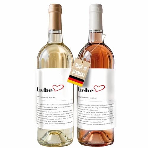 Lineo® 2er Set Flaschenetiketten Aufkleber Definition Geschenk für alle handelsüblichen Weinflaschen & Biere; Mitbringsel zu jedem Anlass oder Dankesgeste (Liebe)