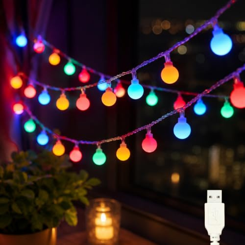 ZingBox USB Lichterkette Kugeln, 6M 40 LED Bunt Kugeln Lichterketten, Bunte Kugel Lichterketten für Camping Kinderzimmer, Hochzeit, Party, Weihnachten, Balkon, Garten Deko, Innen & Außen