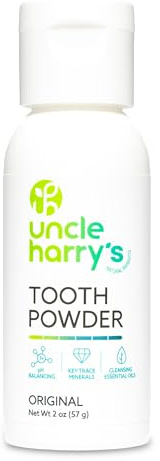 Uncle Harry's All Natural Tooth Powder | Alkalizing Remineralizing Enamel Support & Whitening Toothpaste for Sensitive Teeth | Powder Toothpaste for Gum Health & Fresh Breath (2 oz)