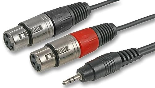 rhinocables - 3.5mm Mini Stereo Jack to Dual XLR 3 Pin Socket Audio Cable | Professional Audio Connection | Durable with Rubber Strain Relief | Ideal for Musicians, Red Black, 1m