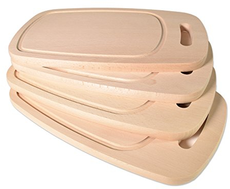 Brettchen Holzbrettchen -K&B Vertrieb- Essbrettchen Frühstücksbrettchen Buche natur Massiv Holz Schneidbrettchen mit Saftrinne 473 (4 Stück)