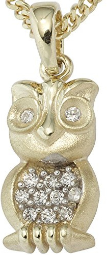 Anhänger Eule mit weißen Zirkonia 333 Gold Gelbgold Goldanhänger Halsschmuck