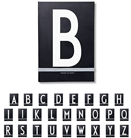 Design Letters Buchstaben Notizbuch A5 A-Z Schwarz | Nutzen Sie das unlinierte Notizbuch als Bullet Journal, 2024 Planer | Notizbuch A5 mit elastischem Verschlussband | 146 nummerierte Seiten