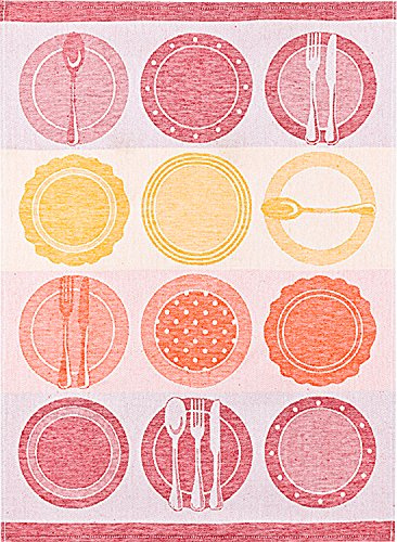 Triolino KRACHT Since 1810 Halbleinen Jacquard Küchentuch, Teller, 68,6 x 50,8 cm, weich, saugfähig, antistatisch und schmutzabweisend, 50/50 Leinen- und Baumwollmischung, Rot