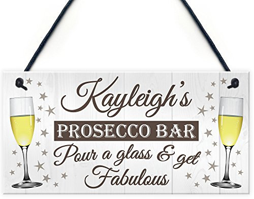 RED OCEAN Personalised Prosecco Bar Hanging Sign Plaque Home Bar Kitchen Party Drink Gift