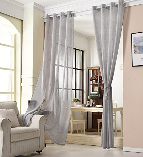 WOLTU Gardinen transparent mit Ösen Leinenoptik Vorhang Ösenvorhang Halbtransparent Stores Voile Fensterschal Leinenvorhang für Wohnzimmer Kinderzimmer Schlafzimmer 140x245 cm, Dunkelgrau (1 Stück)