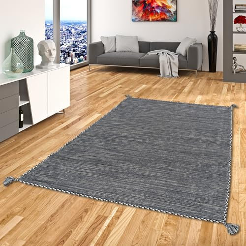 Natur Teppich Bauwolle Kelim Prico Anthrazit in 8 Größen