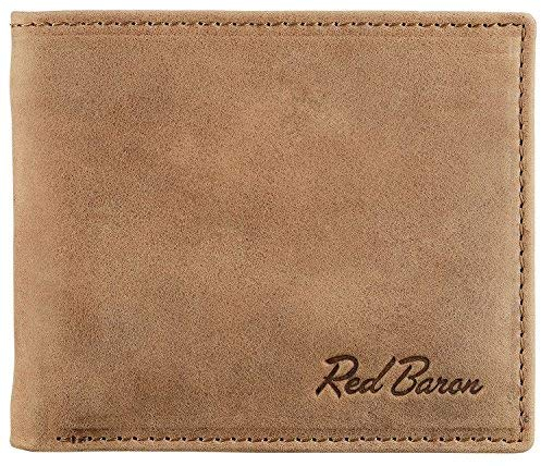 Red Baron Herren Geldbeutel aus echtem Leder mit Geldklammer im Querformat Braun Used Look Vintage- Männer Geldbörse Portemonnaie klassisches Design - Brieftasche mit Geldklammer RB-WT-008-05