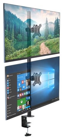 Mount-It! Vertical Dual Monitor Mount | Stacked Monitor Desk Stand | Fits 2 Computer Screens 19 20 21 22 23 24 27 32 Inches VESA 75 100 Compatible