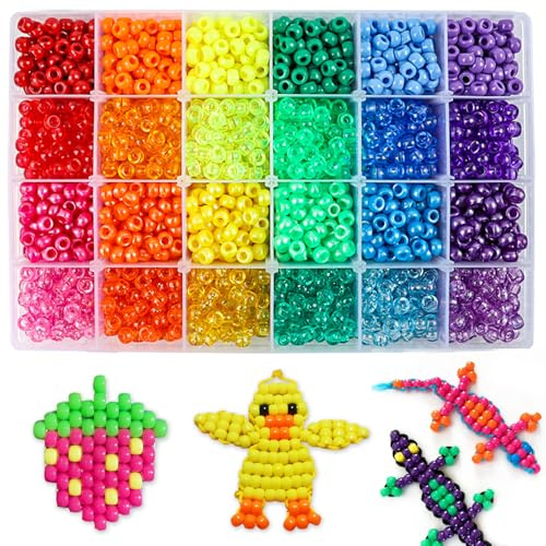 QUEFE Kandi Beads - 2880pcs, 6 x 9mm, Plastic, Oval, Loose Beads, Craft Beads, Red, Orange, Gold, Green, Blue, Purple