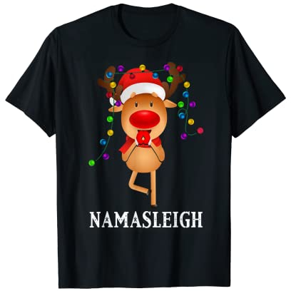 Namasleigh Weihnachten Yoga Workout Rentier Xmas Lights Funny T-Shirt