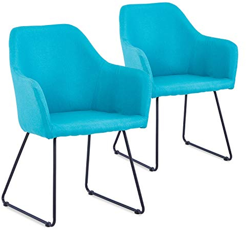 Menzzo Epok Stuhl/Sessel mit schwarzen Metallbeinen und Stoffbezug Blau