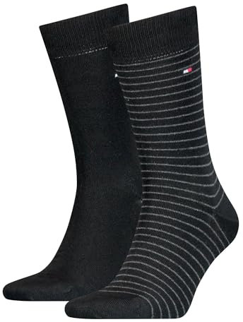 TOMMY HILFIGER Herrensocken Doppelpack Uni/Ringel schwarz Größe 43-46