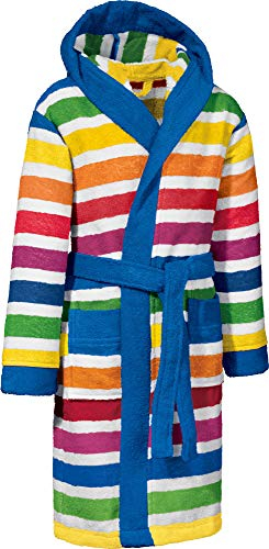 Erwin Müller Kinder-Bademantel mit Kapuze Frottier bunt Größe 110/116 - saugstark, hautfreundlich, mit Taschen und Bindegürtel, Streifen (weitere Größen)