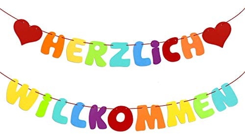 Herzlich Willkommen Girlande Banner Welcome Girlande mit Herzen für Partydeko Party Dekoration Familie Geburtstagsdeko Geburtstag als Hängedekoration Filz
