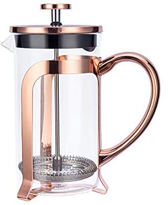 Rose Gold Coffee Maker Heat Resistant Borosilicate Glass Stainless Steel Tea Leak Triangle Tripod Base 3-Level Filtration Systems Comfort Grip Handle
