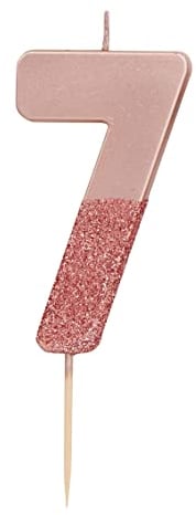Talking Tables Rose Gold Glitter Number 7 Candle | Premium Quality Cake Topper Decoration Pretty, Sparkly | for Kids, Adults, 7th, 70th Birthday Party, Anniversary, Milestone, RoseGold7