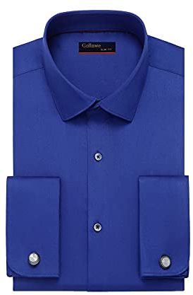 Gollnwe Hemd Herren Regular Fit Stretch Langarm Männer Hemden Französische Manschettenhemden Bügelleichtes Businesshemden Anzug Hemd Dunkelblau 4XL