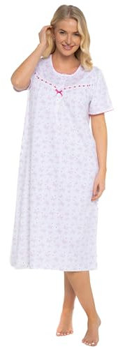 Suzy & Me Nuisette à Manches Courtes pour Femme 100% Jersey de Coton Motif Papillons Cerise, Bleu Marine, Lilas ou Corail Tailles 36-38 40-42 44-46 48-52,Rose 52-54