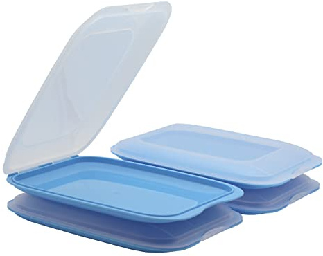 Daloual 4x Stapelbare Aufschnittbox Frischhaltedose Wurst Behälter Aufschnittdose Blau
