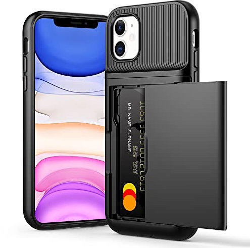 Aolcev for iPhone 11 Case with Card Holder Slot iPhone 11 Wallet Case Anti-Scratch Hard PC Back Soft TPU Bumper Shockproof Case Heavy Duty Protective Phone Case Cover for iPhone 11 6.1 inch-Black