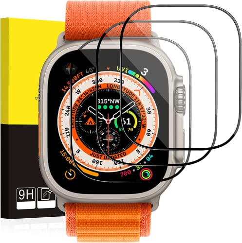 HATALKIN 3-Stück Schutzfolie Kompatibel für Apple Watch Ultra 49mm,Glas Displayschutzfolie Harter Keine Blasen Panzerfolie für Apple Watch 49mm Panzerglasfolie, HD Kratzfest Folie für iWatch Ultra