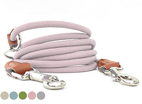 Leisegrün Hundeleine kleine Hunde leicht | Führleine 3m verstellbar mit 2 Karabiner | 3 Meter lang x 0,8 cm | Nur 200 g | Modell Devon | Rose