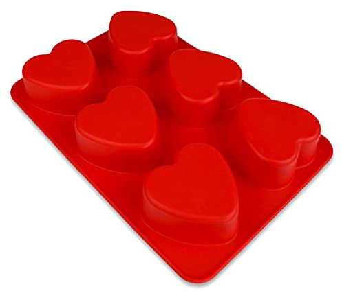 Muffinform mit Herzen - 27 x 18,5 x 3,5 cm - Backform - Silikonform - Backform Weihnachten, Liebe - Silikonherzbackform - Cupcakeform - Kleine Kuchenform in 3D - Rot