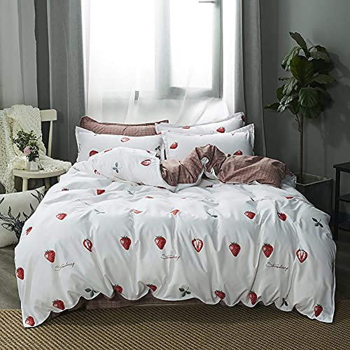 Literie Housse de Couette 4 pièces Ensemble Confortable Fleur Rose Impression Famille Literie Literie Drap de Lit Taies d'oreiller Textile de Maison Treillis Simple Garçon Filles Double Linge de