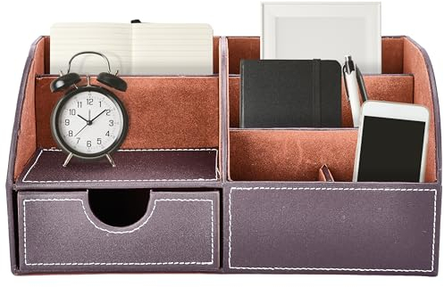 DONBOLSO Schreibtisch Organizer und Stiftehalter fürs Büro aus Kunstleder, Praktisches Design - Hält den Schreibtisch ordentlich und sauber - 28x14,5x14 cm - Braun