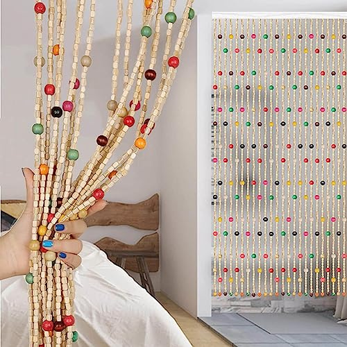 KGUDYS Rideau De Porte En Bambou Perlé, Séparateur De Pièce, Anti-Mouche, Fait À La Main, Facile À Installer, 55 Brins, 110x210cm
